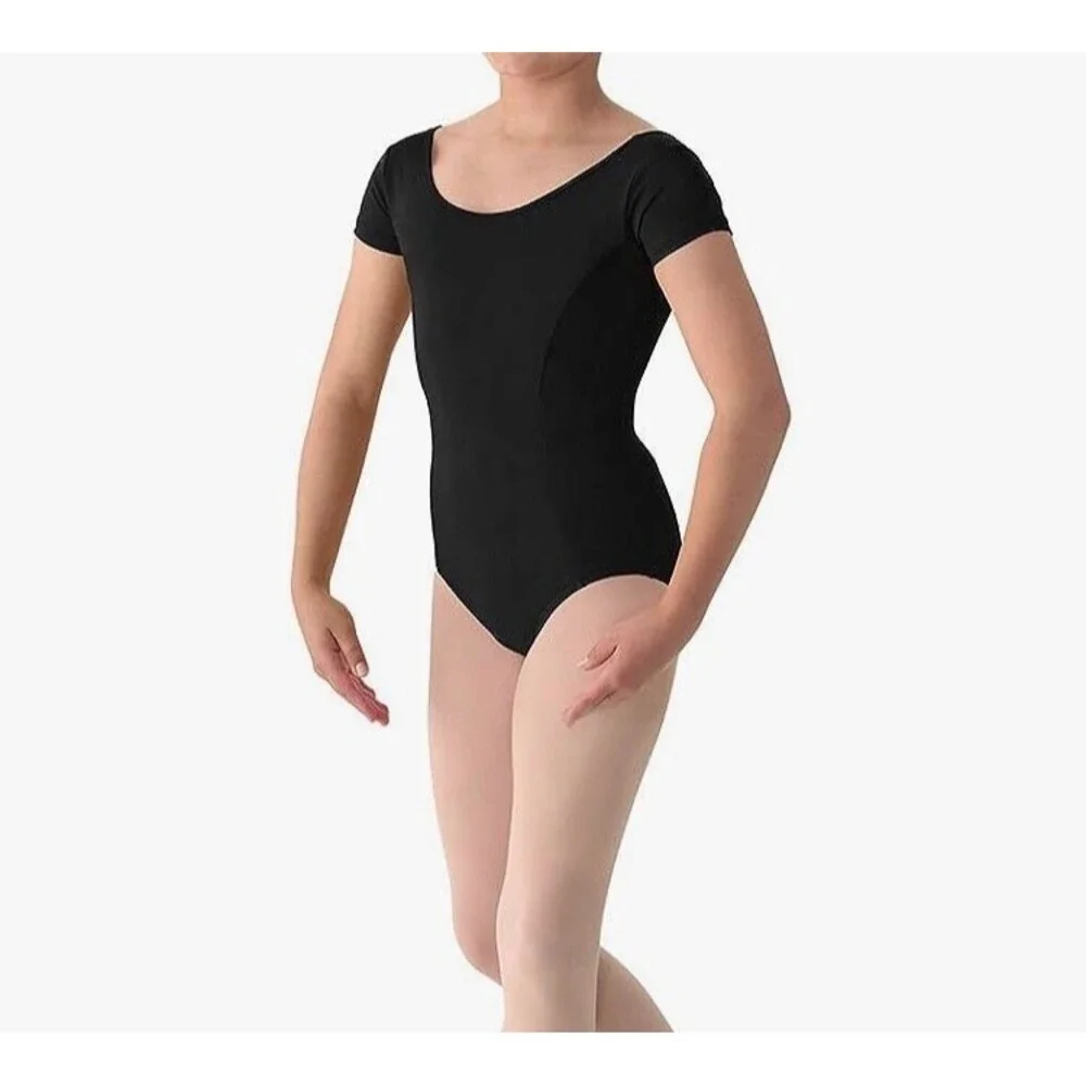 Mirella Girls Dance Ballet Black Leotard Size 2-4 CHP Princess Seam Cap Sleeve